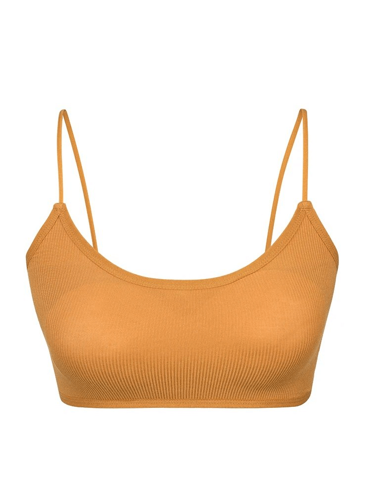 Stylish mustard wireless sports bra with open-back for yoga, featuring breathable fabric and comfort fit for A-B cup sizes, SF0505.